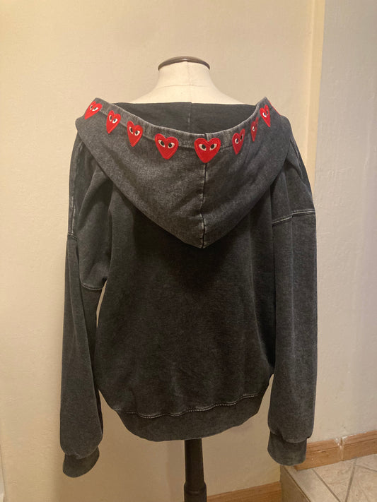 Wastd Life Red/Black Heart Front Zip Oversized Hoodie