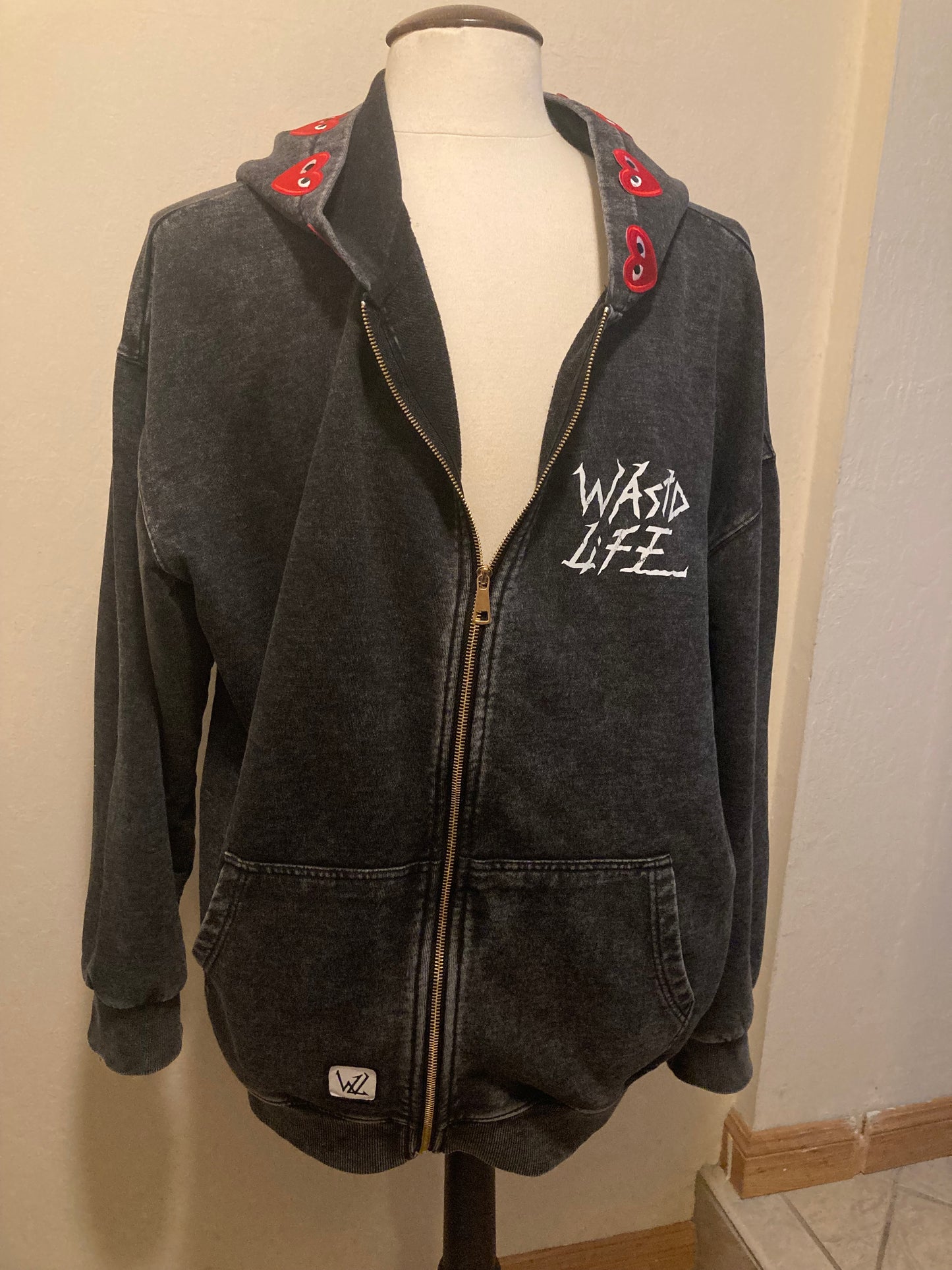 Wastd Life Red/Black Heart Front Zip Oversized Hoodie