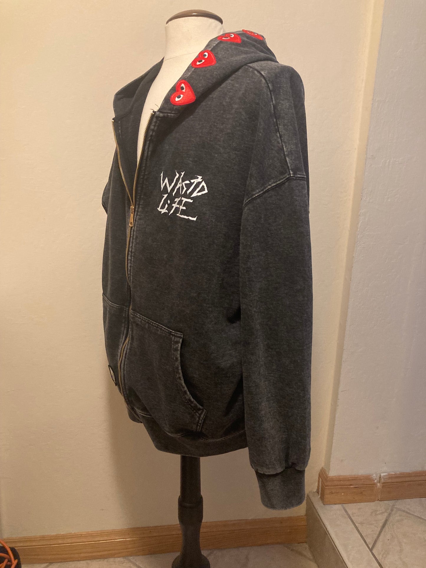 Wastd Life Red/Black Heart Front Zip Oversized Hoodie